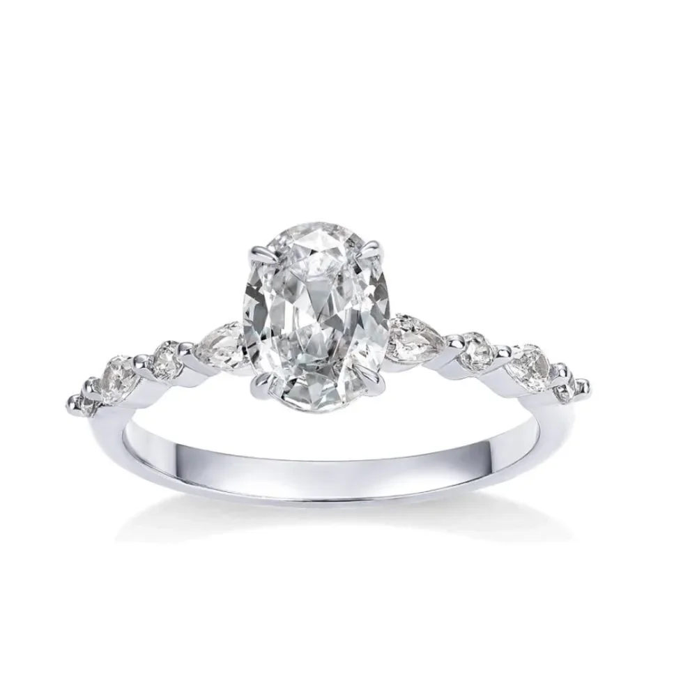 Silver Paved Oval Engagement Ring